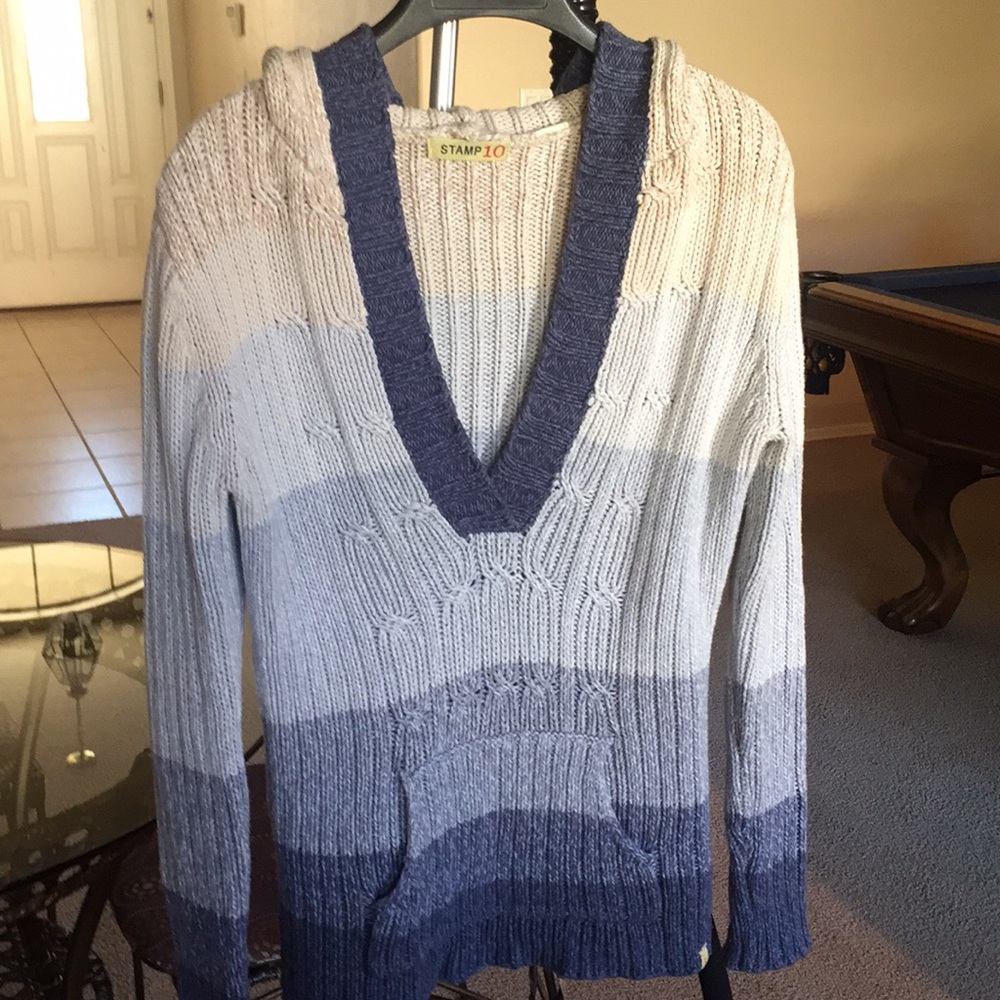 Stamp 10 Plunge V-Neck Hoodie Sweater